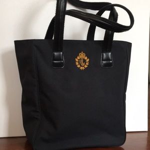 Ralph Lauren Black Shoulder Tote Gold Embroidered